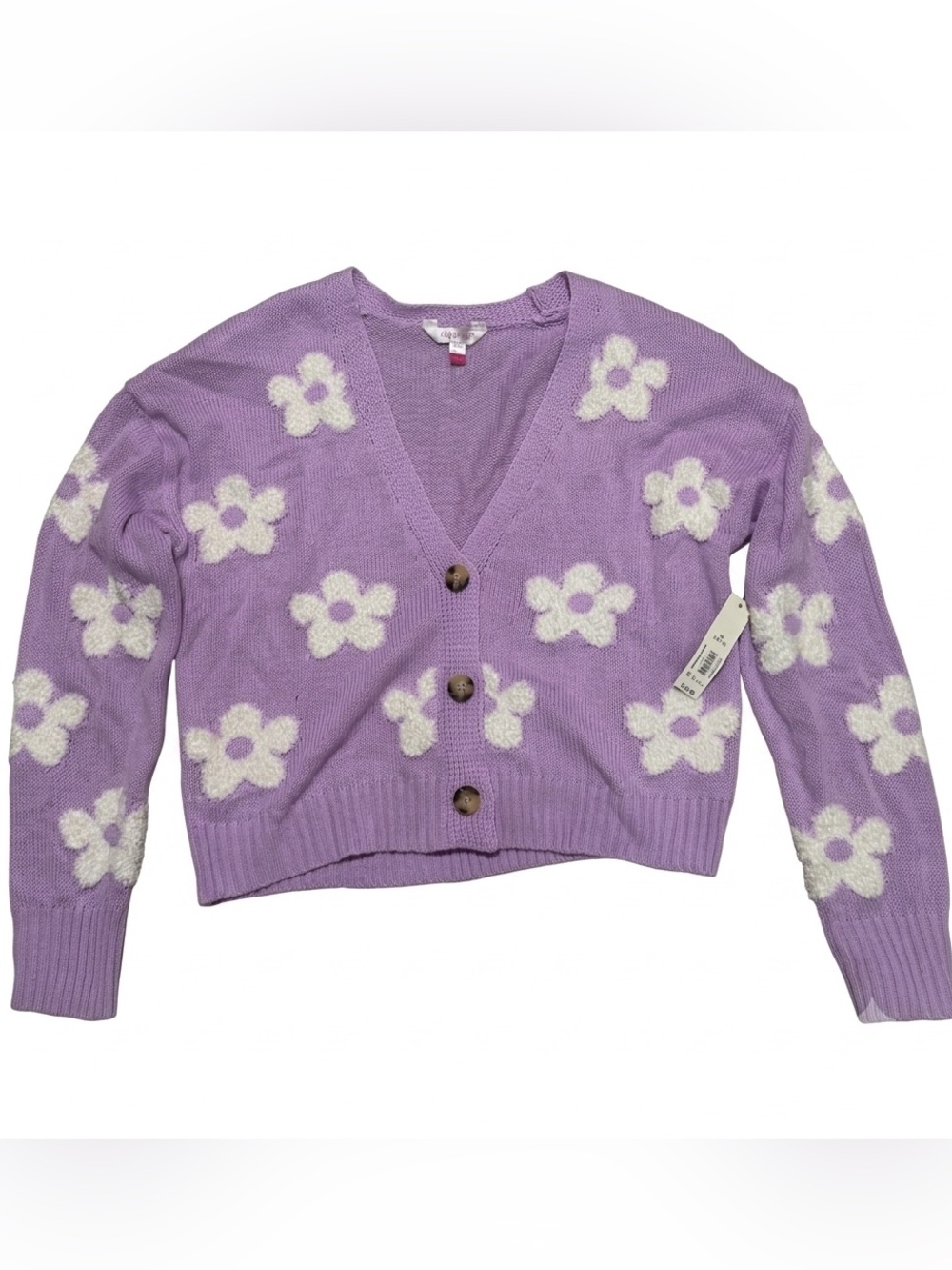 No Boundaries Juniors Lavender White Floral Button Down Cardigan XL